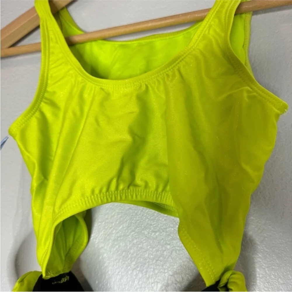 New Girl’s Swimsuit, “More Than Magic” Cutout OnePiece, Size L (10/12), Lime&Blk